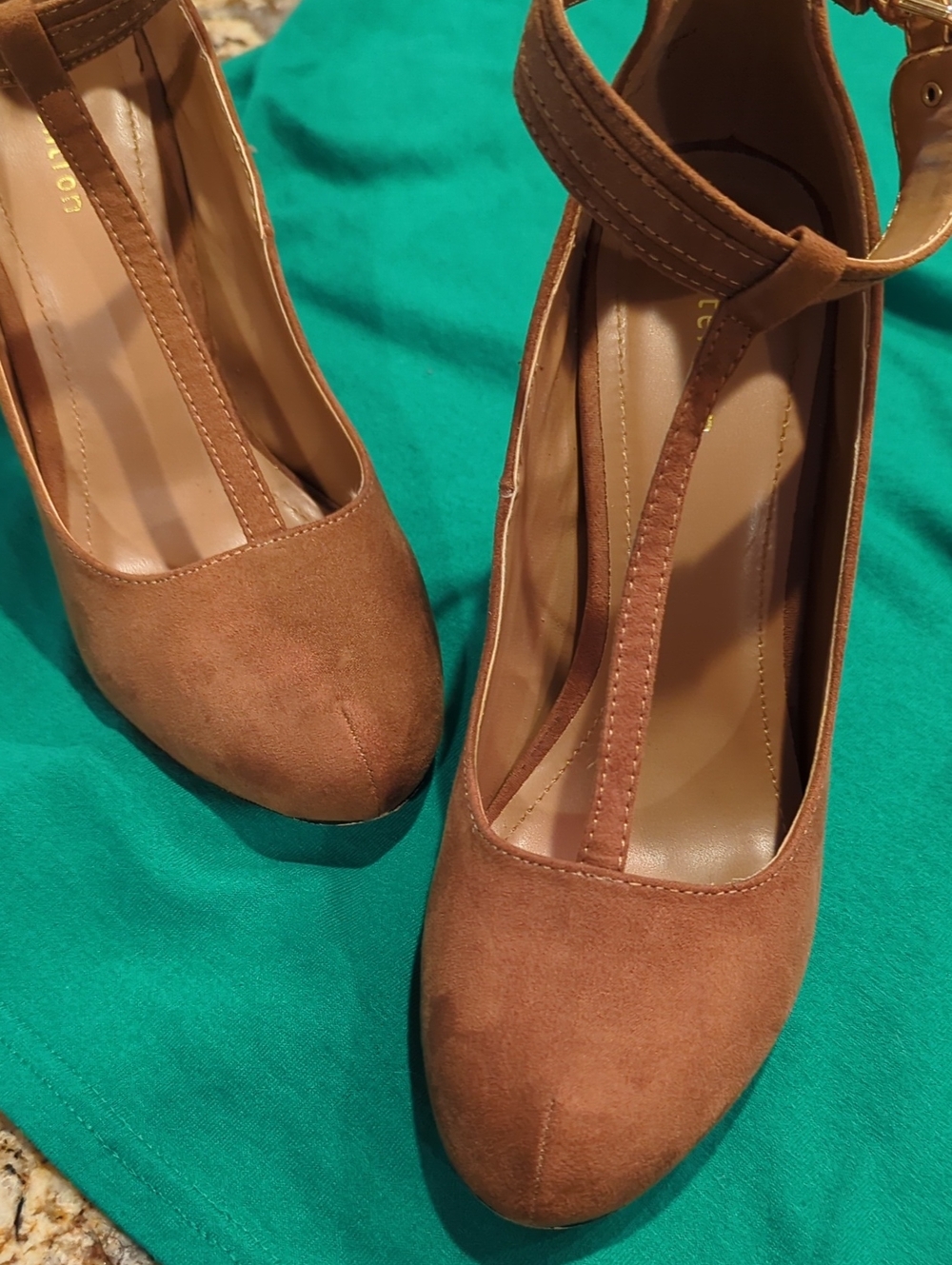 Attention T-Strap Suede Pumps in Cognac Brown